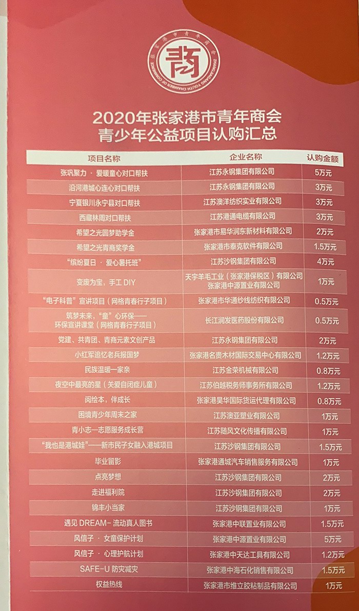 “青商聚力 攜愛(ài)同行”2019年公益認(rèn)購(gòu)項(xiàng)目認(rèn)購(gòu)匯總